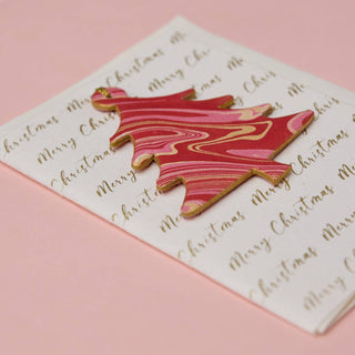 Tree Blushing Crimson Merry Christmas - Keepsake Marble Ornament Greeting Card