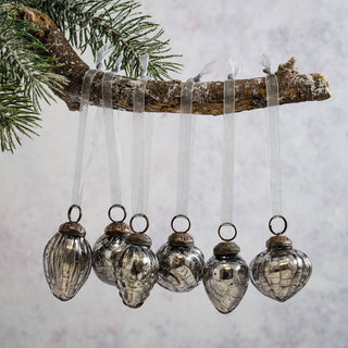 Small Mixed Design Slate Crackle Glass Baubles - set of 6