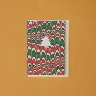 Scallops Jolly Die Cut Tree - Hand Marbled Greeting Card