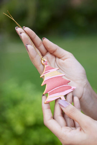 Tree Blushing Crimson Merry Christmas - Keepsake Marble Ornament Greeting Card