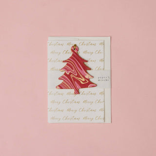 Tree Blushing Crimson Merry Christmas - Keepsake Marble Ornament Greeting Card