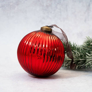 XLarge Red Glass Ribbed Christmas Decoration