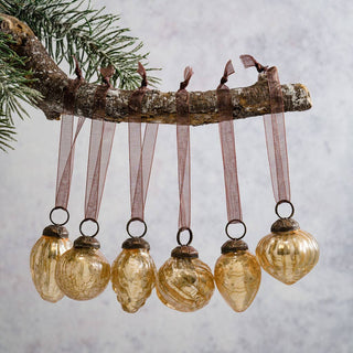 Small Mixed Design Champagne Crackle Glass Baubles - set of 6