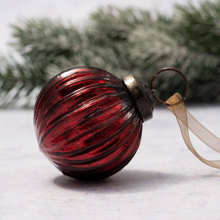 Medium Round Ribbed Glass Christmas Ornament
