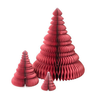 Tree with silver glit. paper set of 3 - pompeian red