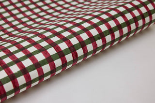 Gingham Holly Green - Block Printed Wrapping Paper Sheets