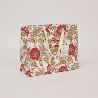 Medium Block Printed Gift Bags - Winter Red