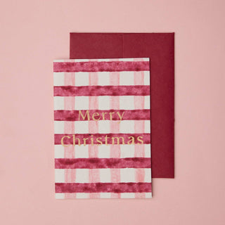 Gingham Christmas Pudding - Block Printed Greeting Card