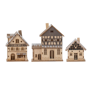 Wooden Christmas village houses, set of 3