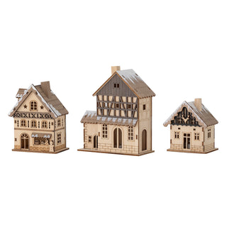 Wooden Christmas village houses, set of 3