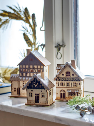 Wooden Christmas village houses, set of 3