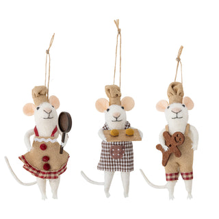 Cookie baking mouse felt ornaments, set of 3