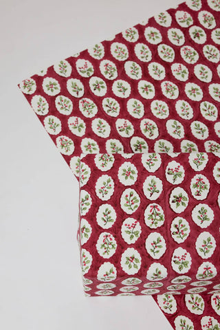 Scallop Tiles Christmas Pudding - Block Printed Wrapping Paper Sheets