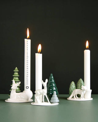 White Ceramic Bambi Candlestick - Nordic Winter Scene