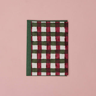Gingham Holly Green Happy Holidays - Block Printed Greeting Card