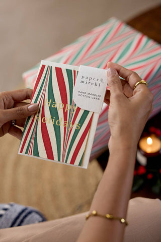 Candy Stripes Jolly Holidays - Hand Marbled Greeting Card
