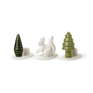 White Ceramic Squirrel Candlestick - Set of 3