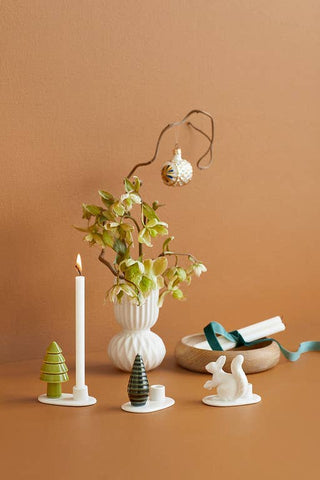 White Ceramic Squirrel Candlestick - Set of 3