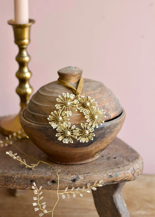Champagne Beaded Flower Wreath Ornament