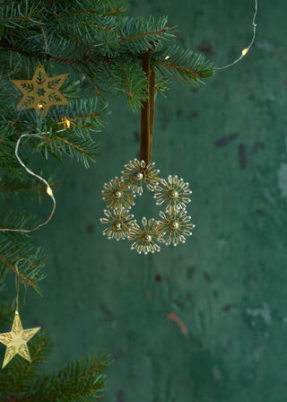 Champagne Beaded Flower Wreath Ornament