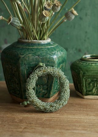 Celadon Curly Glass Beads Wreath Ornament