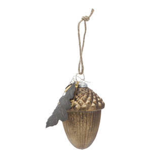 Gold acorn with leaf ornament