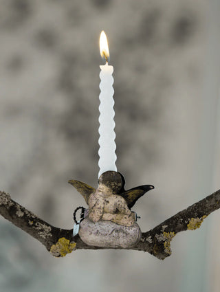 Vintage metal clip tree candleholder ornament - angel on cloud