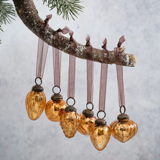 Small honey crackle glass baubles - set of 6