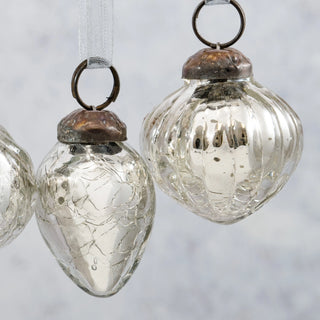 Small silver crackle glass baubles - set of 6