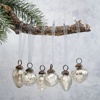 Small silver crackle glass baubles - set of 6