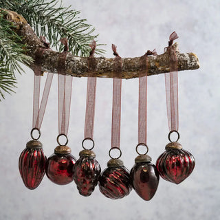 Small red crackle glass baubles - set of 6