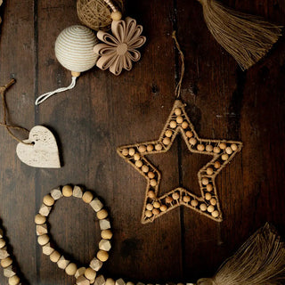 Lund scandi jute & wooden beads star ornament