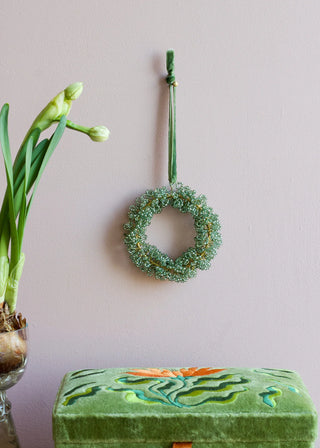 Celadon Curly Glass Beads Wreath Ornament