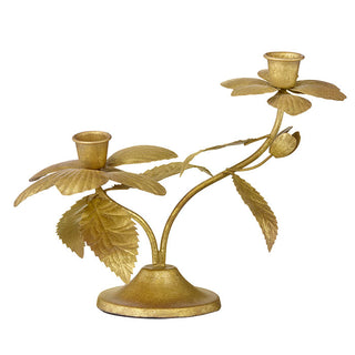 Double Winter Rose Golden Candle Holder