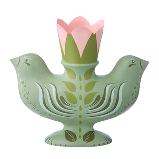 Green Twin Birds Candle Holder