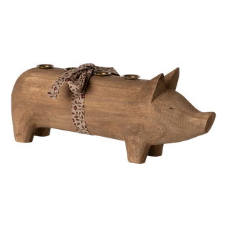 Maileg wooden pig candle holder - natural