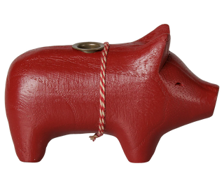 Maileg Small Red Wooden Pig Candle Holder