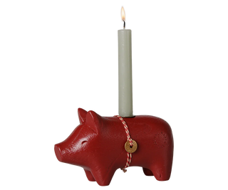 Maileg Small Red Wooden Pig Candle Holder