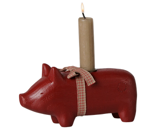 Maileg Medium Red Wooden Pig Candle Holder