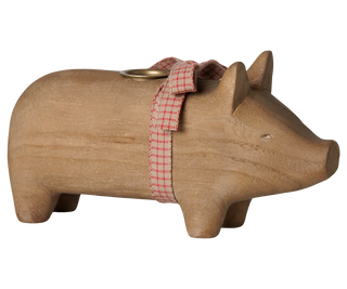 Maileg Medium Natural Wooden Pig Candle Holder