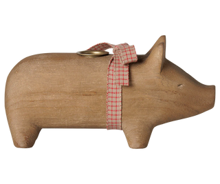 Maileg Medium Natural Wooden Pig Candle Holder