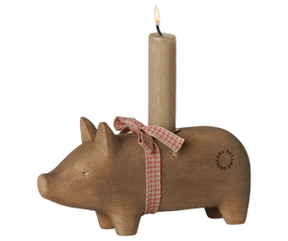 Maileg Medium Natural Wooden Pig Candle Holder