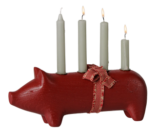 Maileg Medium Advent Red Wooden Pig Candle Holder
