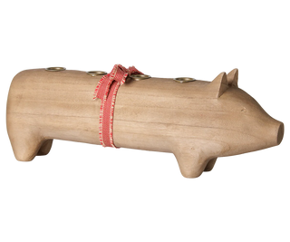 Maileg Large Advent Natural Wooden Pig Candle Holder