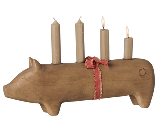 Maileg Large Advent Natural Wooden Pig Candle Holder