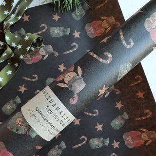 Set Of 3 Pieces Christmas Bunny Kraft Wrapping Paper