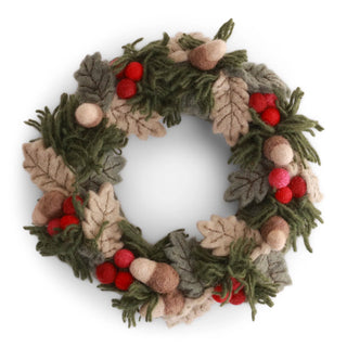 Felt Christmas Wreath with Red Berries, Leaves & Acorns