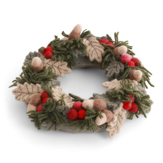 Felt Christmas Wreath with Red Berries, Leaves & Acorns