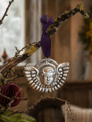 Vintage metal silvered angel's head and wings