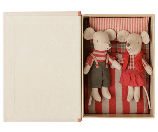 Maileg Christmas Twin Mice, Little Sister & Brother in Book